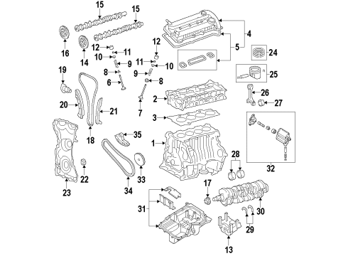 2010 Ford Fusion Engine Parts, Mounts, Cylinder Head & Valves, Camshaft & Timing, Variable Valve Timing, Oil Pan, Oil Pump, Balance Shafts, Crankshaft & Bearings, Pistons, Rings & Bearings Front Mount Diagram for 9E5Z-6038-H