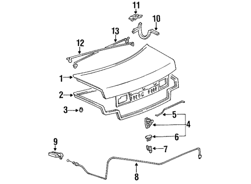 1993 Toyota Camry Trunk Lid Torsion Bar Diagram for 64531-33020