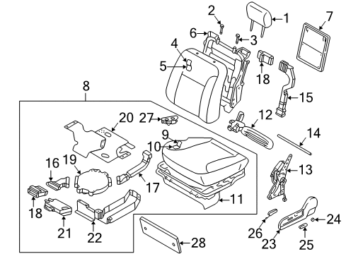 2006 Infiniti Q45 Front Seat Components Holder Assy-Headrest, Free Diagram for 87603-3W502