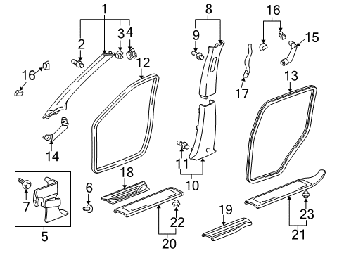 2011 Honda Ridgeline Interior Trim - Pillars, Rocker & Floor Clip, Dashboard Insulator Diagram for 90676-SB2-003