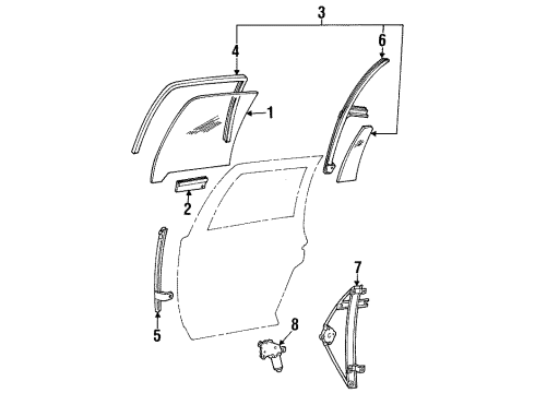 1990 Lincoln Town Car Rear Door - Glass & Hardware Regulator Diagram for F2VY-5427008-A