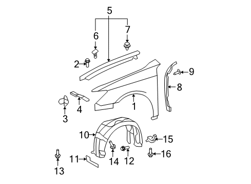 2008 Lexus ES350 Fender & Components Liner, Front Fender, RH Diagram for 53875-33170