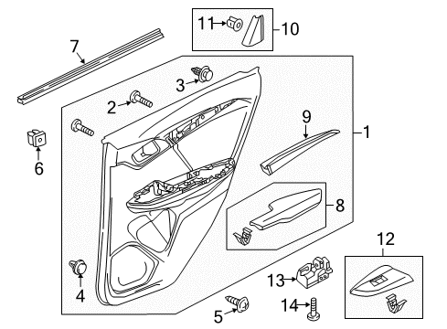 2019 Honda Fit Rear Door Weatherstrip, R. RR. Door (Inner) Diagram for 72835-T5A-J01