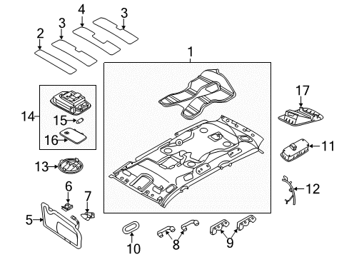 2014 Kia Sedona Auxiliary Heater & A/C Grille-HEADLINING LH Diagram for 853172J000QW