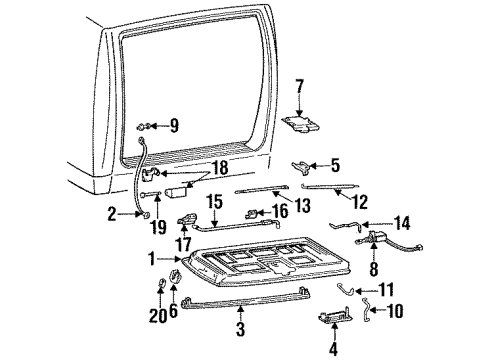 1997 Chevrolet Tahoe Tail Gate & Hardware Handle Asm-End Gate Outside *Marked Print Diagram for 15050669