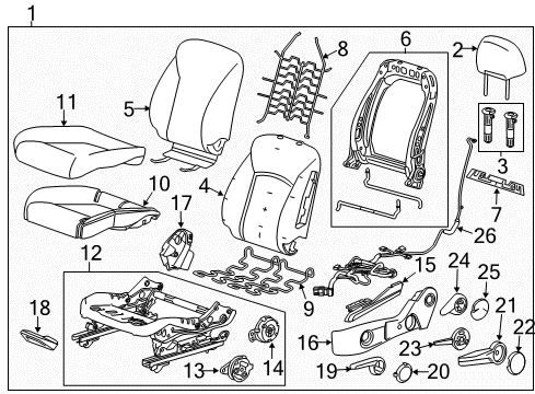 2016 Chevrolet Cruze Driver Seat Components Adjust Handle Diagram for 96875789