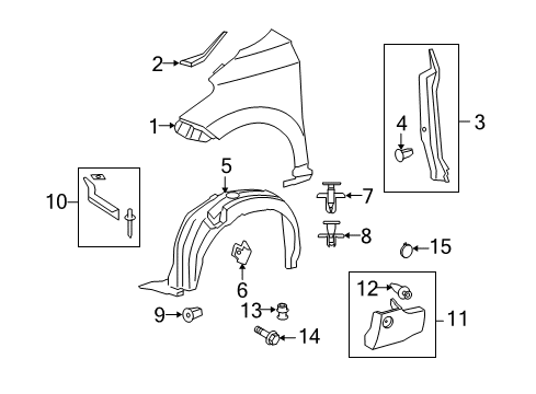 2014 Scion xD Fender & Components, Exterior Trim Fender Liner Diagram for 53875-52250