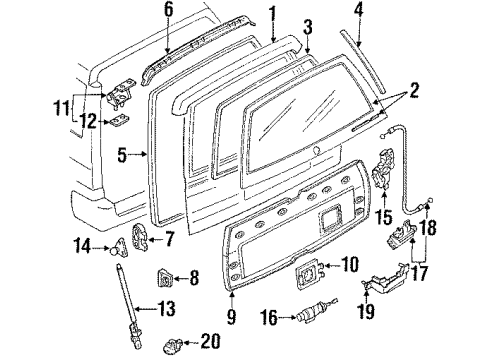 1988 Toyota Corolla Lift Gate & Hardware, Spoiler, Glass Motor And Pump Assy, Windshield Washer Diagram for 85310-16080