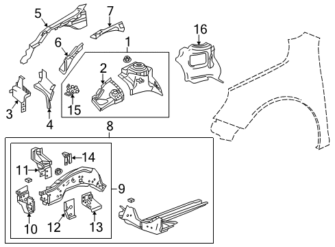 2015 Chevrolet Malibu Structural Components & Rails Upper Rail Diagram for 22893920