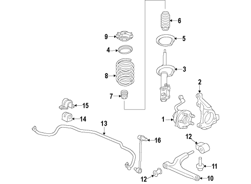 2015 Chevrolet Impala Front Suspension Components, Lower Control Arm, Stabilizer Bar Strut Diagram for 23390189