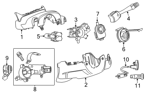 2020 Chevrolet Sonic Shroud, Switches & Levers Upper Column Cover Diagram for 42541714