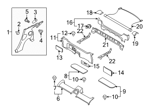 2010 Nissan 370Z Interior Trim - Quarter Panels FINISHER Rear Side L Diagram for 76901-1EA1A