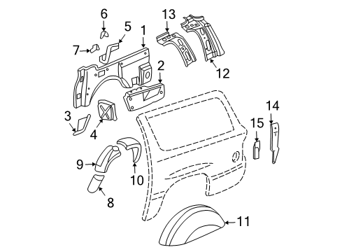 2000 Chevrolet Suburban 2500 Inner Components - Quarter Panel Anchor Plate Diagram for 15742355