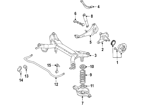 2007 Mercury Milan Rear Suspension Components, Lower Control Arm, Upper Control Arm, Stabilizer Bar Bushing Diagram for 6E5Z-5493-AA