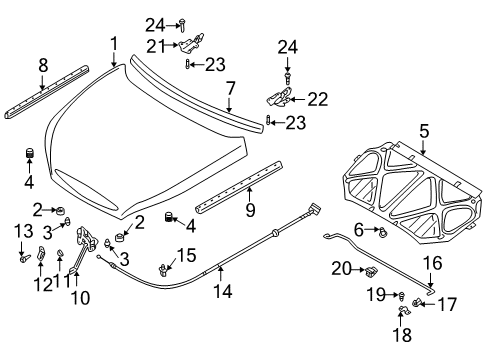 2001 Kia Rio Hood & Components Bracket-Release Cable Diagram for 0K2B156611