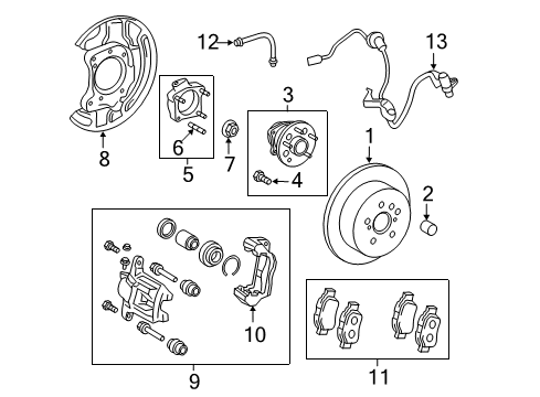 2012 Toyota Sienna Brake Components Rear Driver Disc Brake Cylinder Assembly Diagram for 47850-0E021