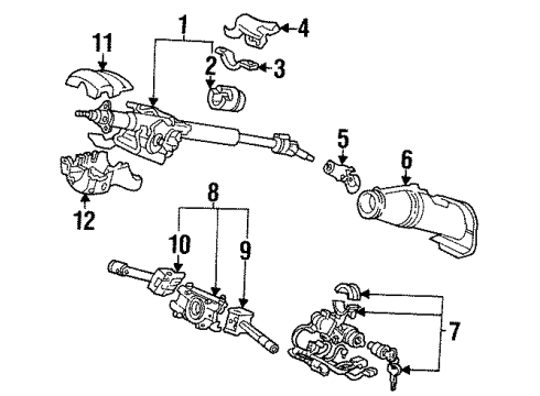 1992 Honda Civic Steering Column, Steering Wheel & Trim Switch Assembly, Combination Diagram for 35250-SR3-A21