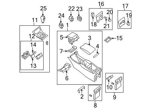 2008 Infiniti EX35 Power Seats Console Assembly Center Diagram for 96910-1BA1C