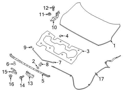 2018 Nissan Leaf Hood & Components Secondary Assy-Hood Lock Control Diagram for 65670-5UR0A