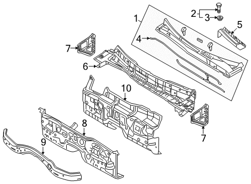 2009 Hyundai Genesis Cowl Weatherstrip-Hood Diagram for 86430-3M100