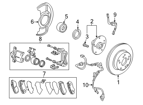 2013 Honda Accord Front Brakes Front Caliper Sub Assembly R Diagram for 45018-T2G-010