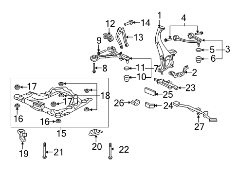 2005 Acura RL Front Suspension Components, Lower Control Arm, Upper Control Arm, Stabilizer Bar Boot, Ball (Lower) Diagram for 51224-SJA-013