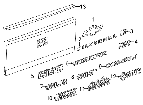 2015 GMC Sierra 3500 HD Exterior Trim - Pick Up Box Nameplate Diagram for 20930232