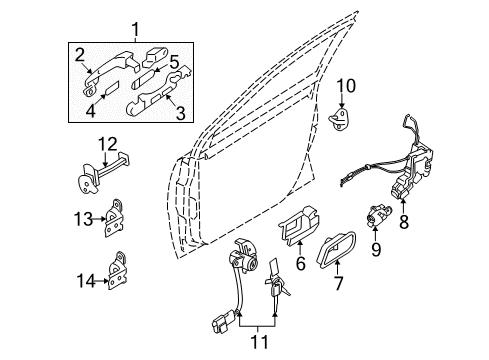 2007 Hyundai Accent Front Door Door Handle Assembly, Exterior, Right Diagram for 82661-1E000-CA