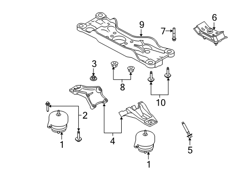 2009 Ford Mustang Engine & Trans Mounting Support Bracket Diagram for 7R3Z-6028-A