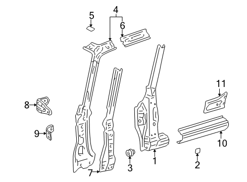 1999 Toyota RAV4 Hinge Pillar, Rocker Panel Roof Rail Diagram for 61232-42040
