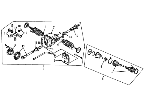 1991 Nissan D21 Front Axle, Axle Shafts & Joints, Differential, Drive Axles, Propeller Shaft Gear Set Final Drive Diagram for 38100-05G10