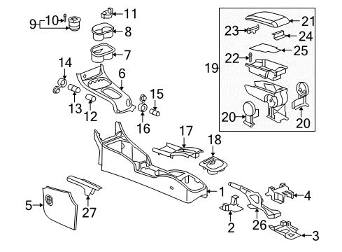 2006 Chevrolet Cobalt Console Latch-Front Floor Rear Console Armrest Diagram for 22725234