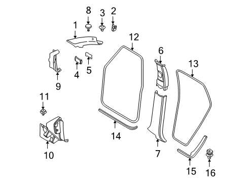 2006 BMW X5 Interior Trim - Pillars, Rocker & Floor Cover Cap For Windshield Frame Cover - Its Diagram for 51438241416