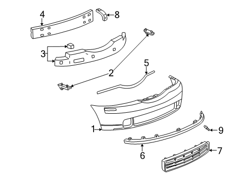 2003 Lincoln LS Front Bumper Absorber Diagram for 3W4Z-17754-AA