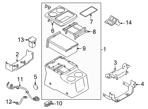 2012 Nissan Quest Front Console FINISHER Console Diagram for 96931-1JA1C