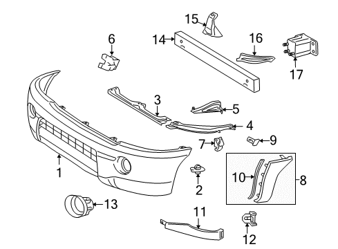 2011 Toyota Tacoma Front Bumper Upper Retainer Diagram for 52125-04010