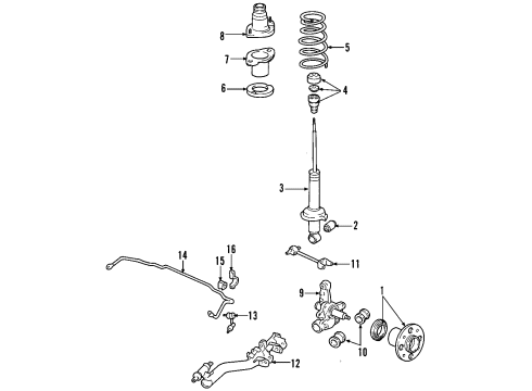 2003 Honda Civic Rear Suspension Components, Lower Control Arm, Upper Control Arm, Stabilizer Bar Bush, Stabilizer Holder Diagram for 52306-S5V-E01