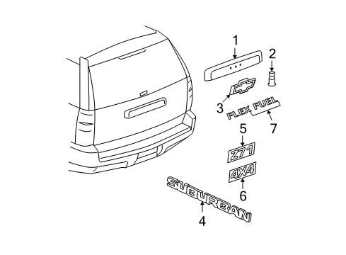 2008 Chevrolet Suburban 1500 Exterior Trim - Lift Gate Applique Diagram for 15915675