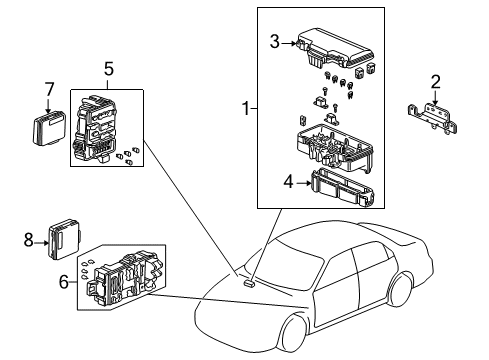 2001 Honda Accord Electrical Components Box Assembly, Relay Diagram for 38250-S84-A12