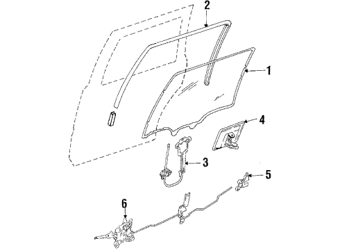 1986 Nissan Stanza Rear Door Glass & Hardware Regulator Door Window LH Diagram for 82701-01R02