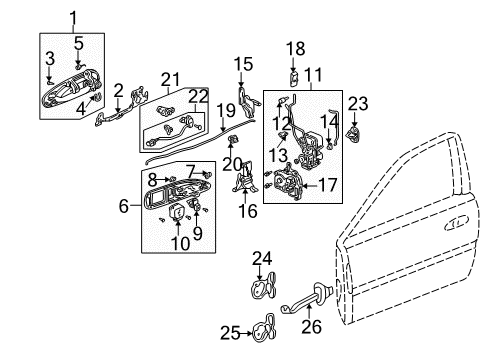 2003 Acura CL Keyless Entry Components Striker Assembly, Door Lock Diagram for 72135-S2A-003