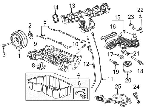 2015 Ford Transit-350 Engine Parts, Mounts, Cylinder Head & Valves, Camshaft & Timing, Variable Valve Timing, Oil Cooler, Oil Pan, Oil Pump, Crankshaft & Bearings, Pistons, Rings & Bearings Crankshaft Pulley Bolt Diagram for BK2Z-6A345-A