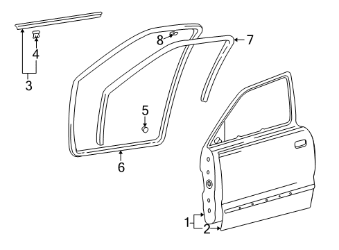 2001 Hyundai Accent Front Door Weatherstrip Assembly-Front Door Side RH Diagram for 82140-25200