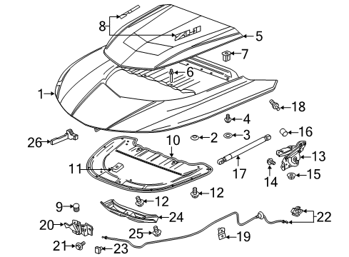 2021 Chevrolet Camaro Hood & Components Support Cylinder Diagram for 84444305