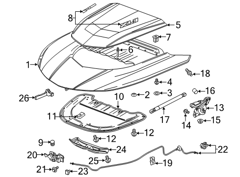 2017 Chevrolet Camaro Hood & Components Spoiler Bolt Diagram for 11519381