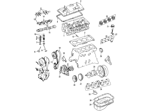 1991 Hyundai Scoupe Engine Parts, Mounts, Cylinder Head & Valves, Camshaft & Timing, Oil Pan, Oil Pump, Crankshaft & Bearings, Pistons, Rings & Bearings Gasket-Timing Belt Cover Upper Diagram for 21365-21000