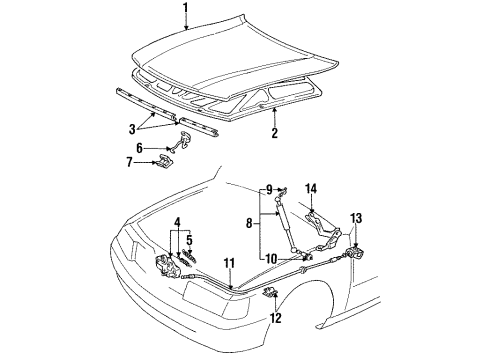 1991 Lexus LS400 Hood & Components Lever Assy, Hood Lock Release Diagram for 53601-14010-01