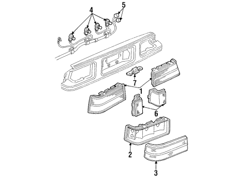 1986 Pontiac Grand Am Rear Combination Lamps, Backup Lamps, License Lamps Lens, Rear Combination Lamp Diagram for 16501847