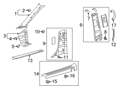 2005 Toyota Sienna Interior Trim - Pillars, Rocker & Floor Windshield Pillar Trim Diagram for 62212-08080-B0