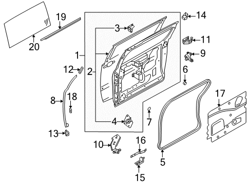 2007 Nissan Quest Side Door & Components, Glass & Hardware, Exterior Trim Male-DOVETAIL, Lower Diagram for 82474-ZF00A